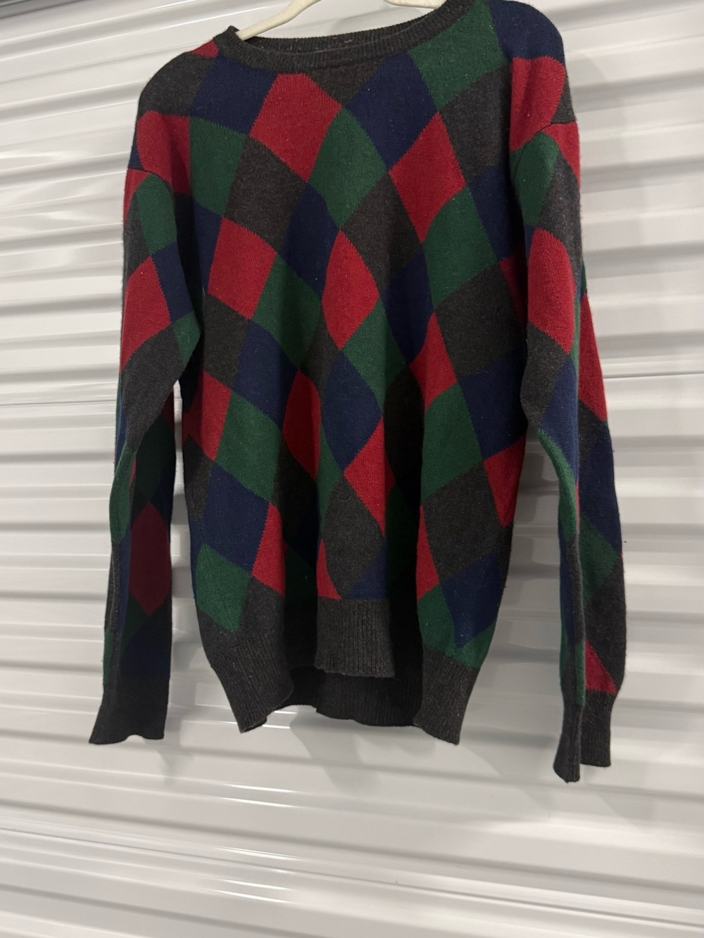 Men's vintage 100% cashmere Argyle Pattern Crewneck Sweater medium
